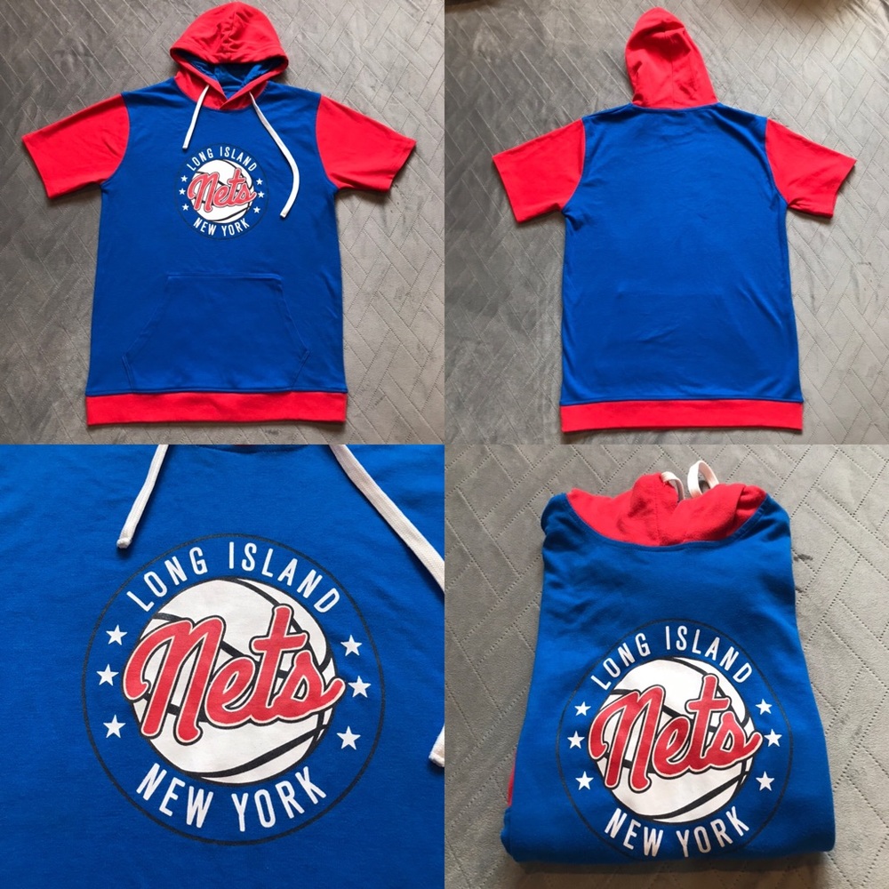 Long Island Nets Short Sleeve basketball sweatshirt Hoodie Sz S